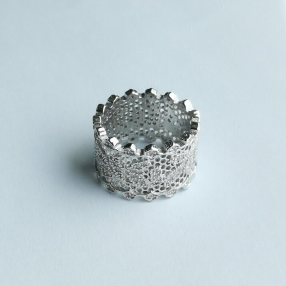 Filigree sterling silver cz wide band eternity band ring size 8.25 ๐ - Picture 4 of 6